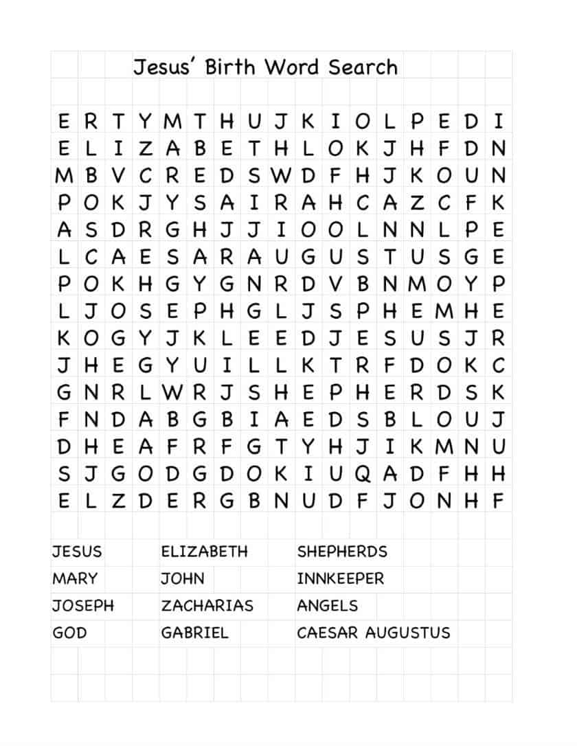 jesus' birth word search - ministry to children